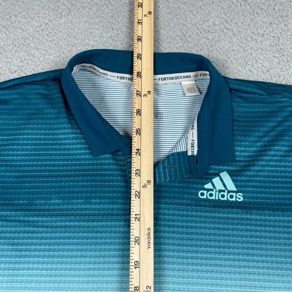 Adidas Parley Golf Polo Mens Medium Blue White Ombre Striped Short Sleeve Shirt
